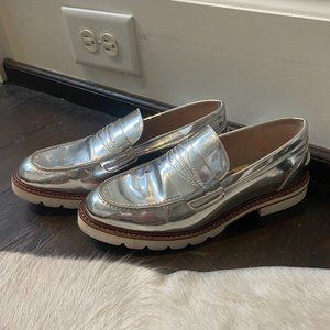 Stuart Weitzman Patent Leather Silver Loafer